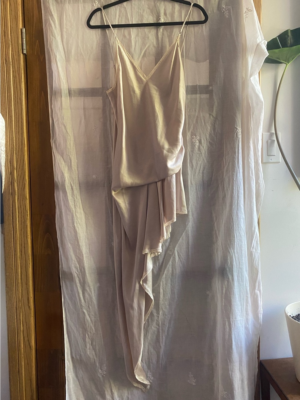 Alexander Wang Champagne Silk Satin Lace Draped Romper Mini Dress